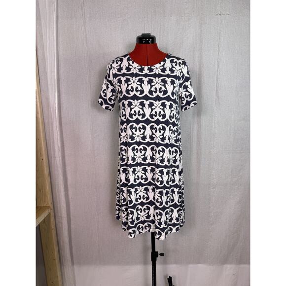 Ann Taylor Loft Women’s Dress Gray White Short Sleeve Knee Length Size XS E105 - Picture 1 of 10